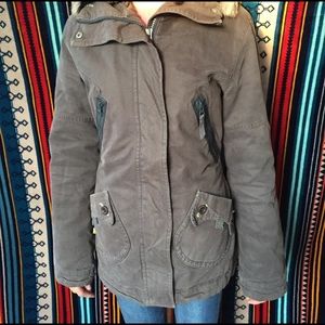 Soia & Kyo XS distressed jacket real fur collar